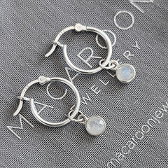 Rainbow Moonstone Charm Hoop Earrings