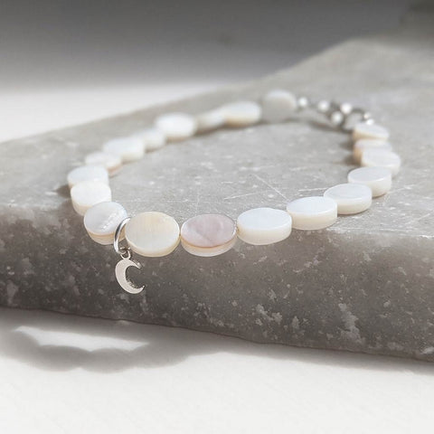 Flat Shell and Moon Charm Bracelet