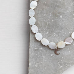 Flat Shell and Moon Charm Bracelet