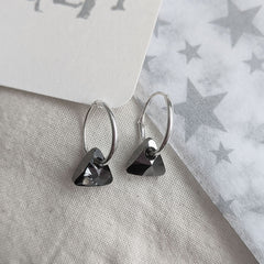 Black Diamond Swarovski Crystal Hoop Earrings