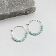 Silver and Amazonite Hoop Earrings