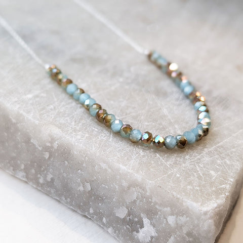 Aqua and Bronze Glass Beaded Necklace