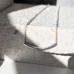 Sterling Silver Chunky Curved Bar Necklace