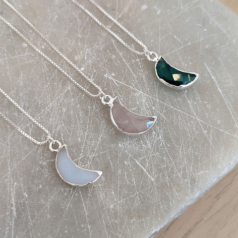 Sterling Silver Faceted Gemstone Moon Necklace