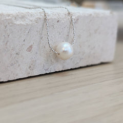 Sterling Silver Floating Pearl Necklace