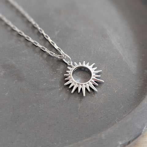 Sterling Silver Sunburst Charm Necklace