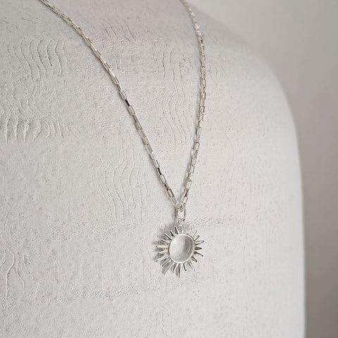 Sterling Silver Sunburst Charm Necklace