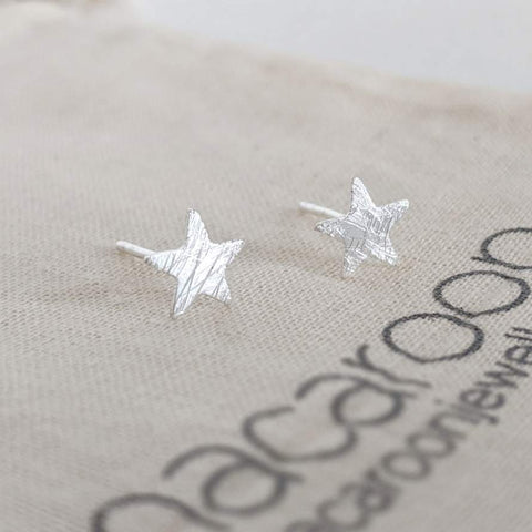 Sterling Silver Brushed Star Stud Earrings