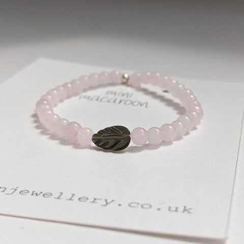 Mini Macaroon Rose Quartz Leaf Bracelet