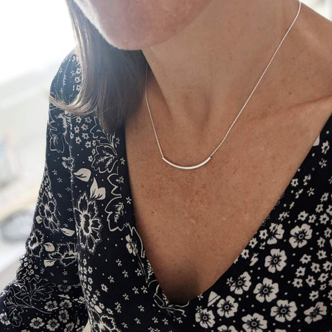 Sterling Silver Fine Curved Bar Necklace