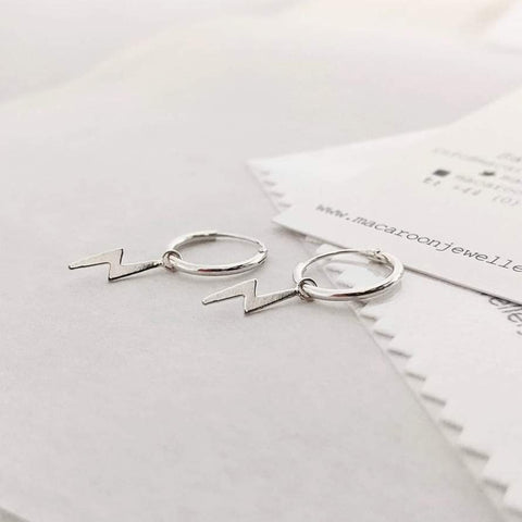 Micro Hoop and Lightning Bolt Earrings