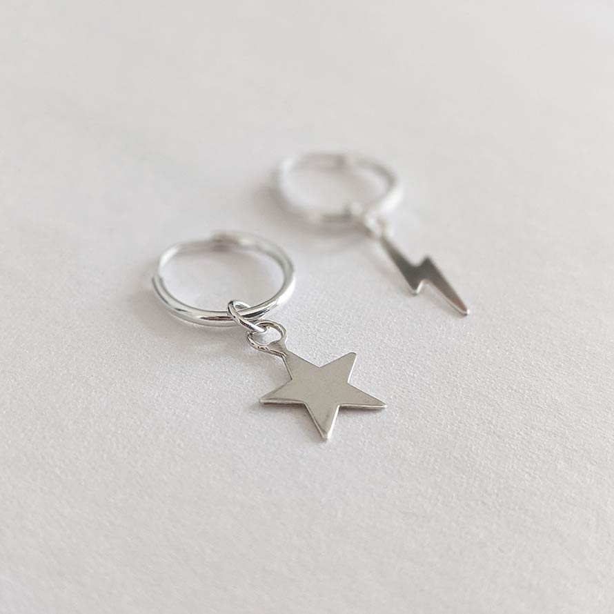 Star and Bolt Mismatched Hoop Earrings