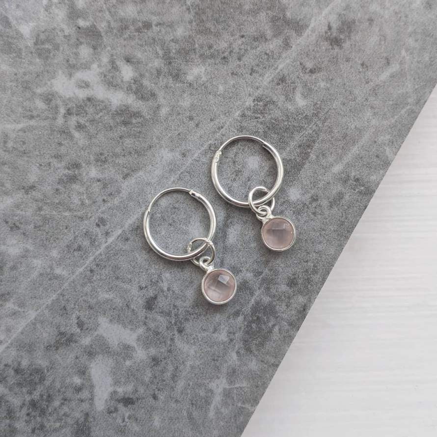 Rose Quartz Micro Hoop Earrings