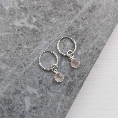 Rose Quartz Micro Hoop Earrings