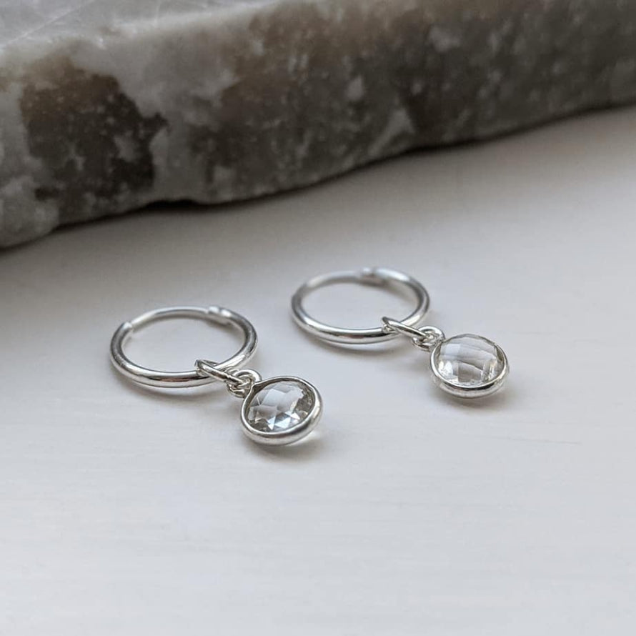 Crystal Quartz Micro Hoop Earrings