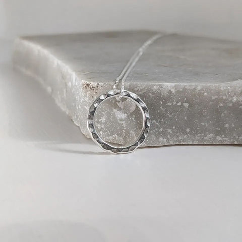 Fine Silver Beaten Loop Necklace