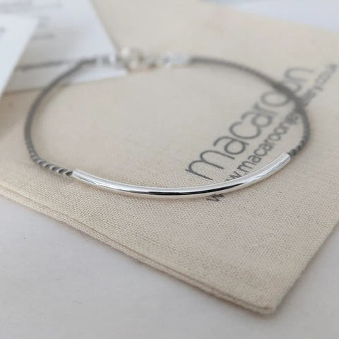 Sterling Silver Bar and Silk Bracelet
