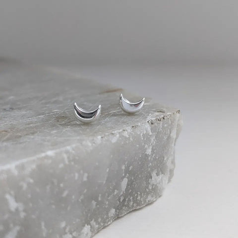 Sterling Silver Moon Stud Earrings