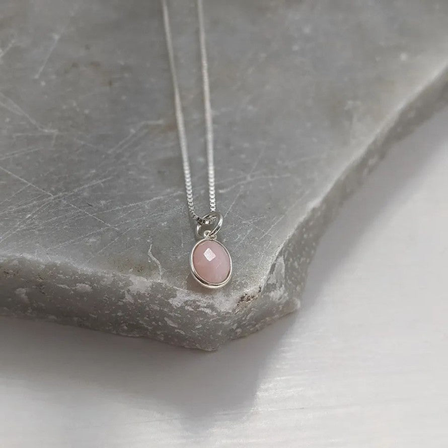 Pink Opal Oval Gemstone Necklace