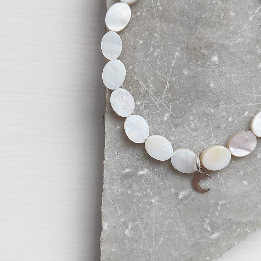Flat Shell and Moon Charm Bracelet