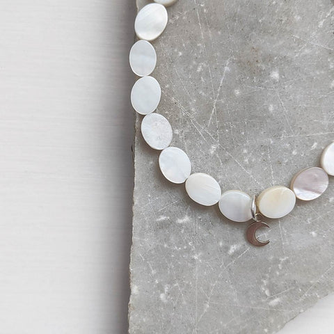 Flat Shell and Moon Charm Bracelet