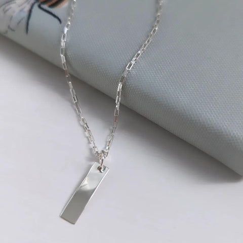 Open Link Chain Necklace with Bar Charm