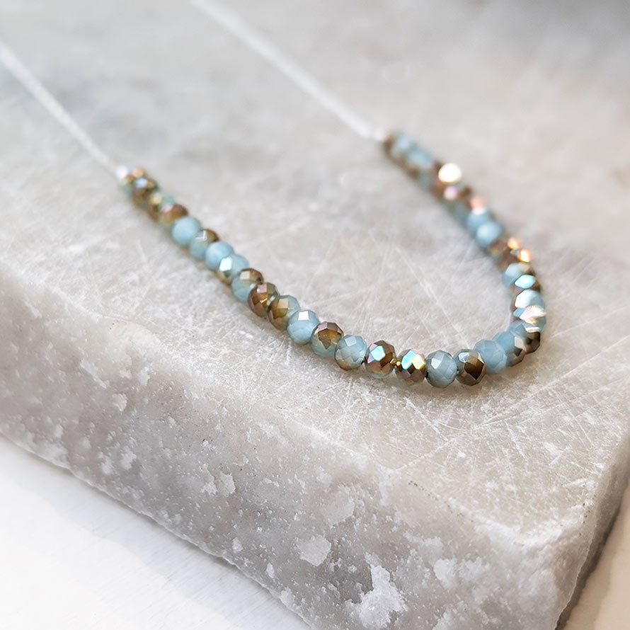Aqua and Bronze Glass Beaded Necklace