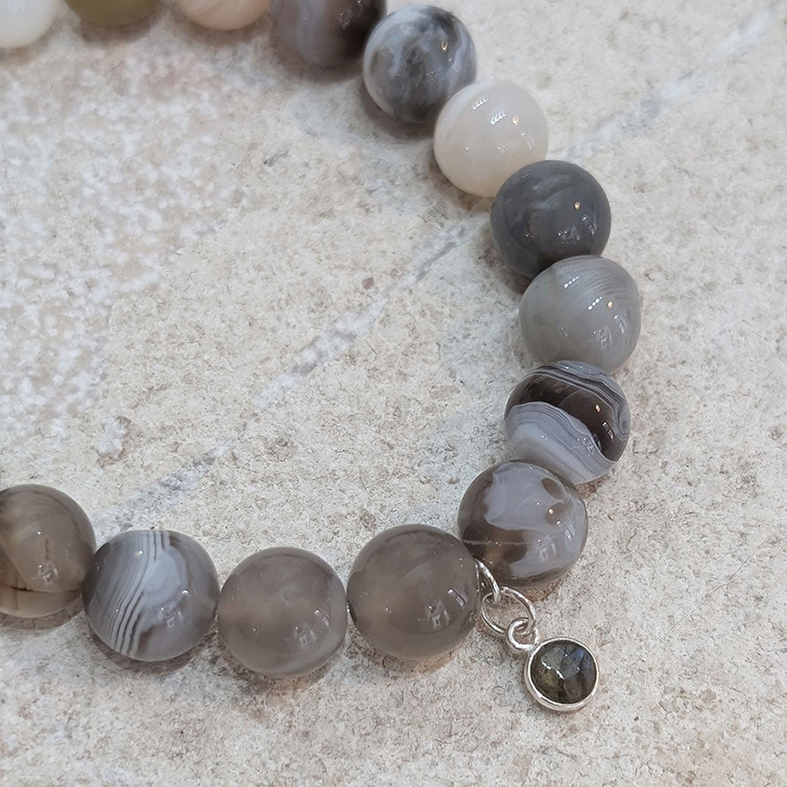 Botswana Agate Gemstone Charm Bracelet
