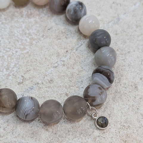 Botswana Agate Gemstone Charm Bracelet