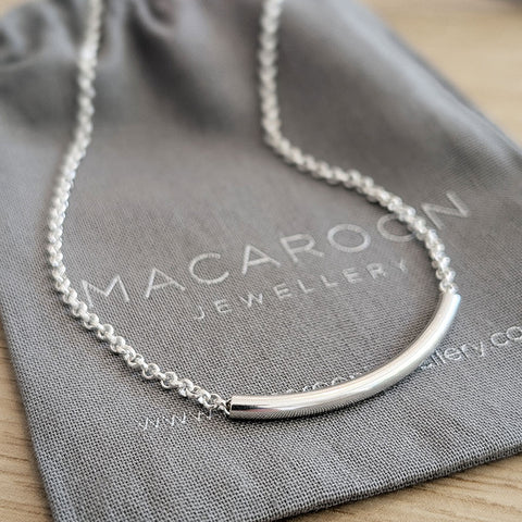 Sterling Silver Chunky Curved Bar Necklace
