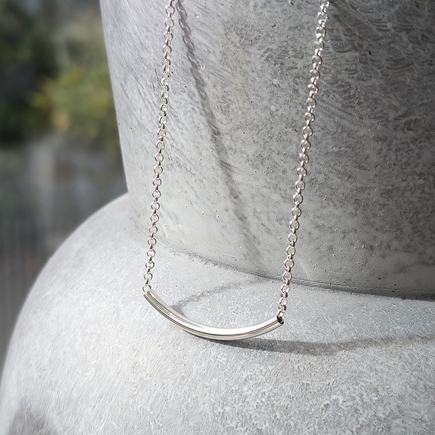 Sterling Silver Chunky Curved Bar Necklace