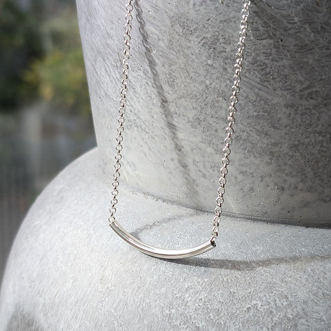 Sterling Silver Chunky Curved Bar Necklace