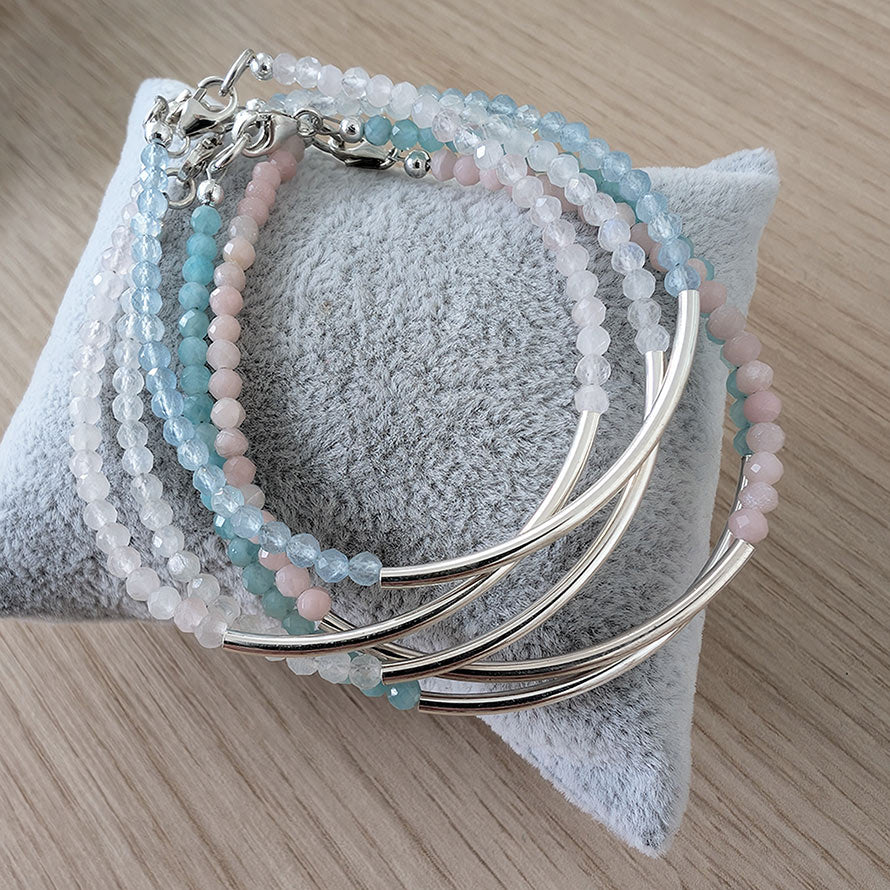 Gemstone and Sterling Silver Bar Bracelet