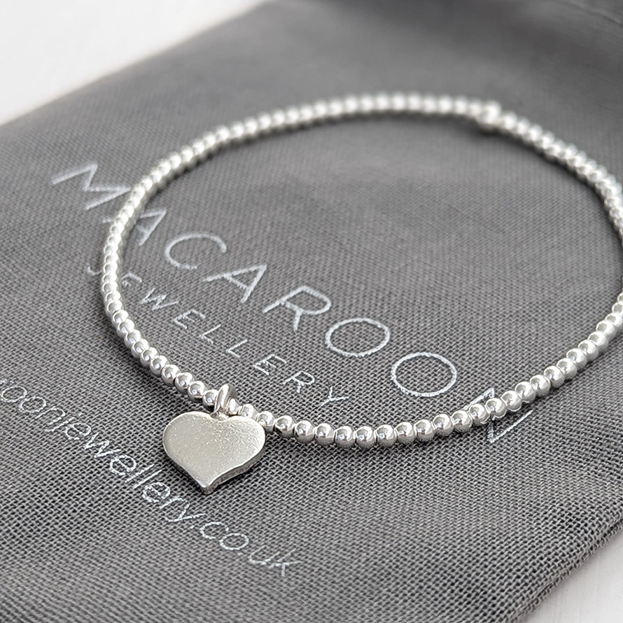 Silver Heart Charm Beaded Bracelet