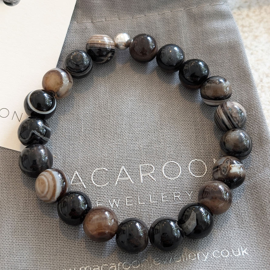 Men's Striped Agate Gemstone Bracelet