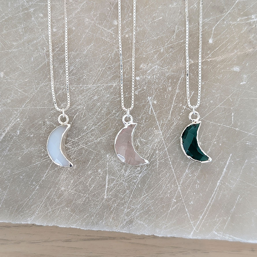 Sterling Silver Faceted Gemstone Moon Necklace