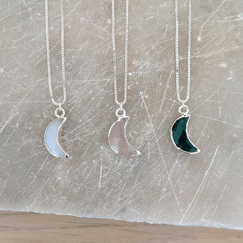 Sterling Silver Faceted Gemstone Moon Necklace