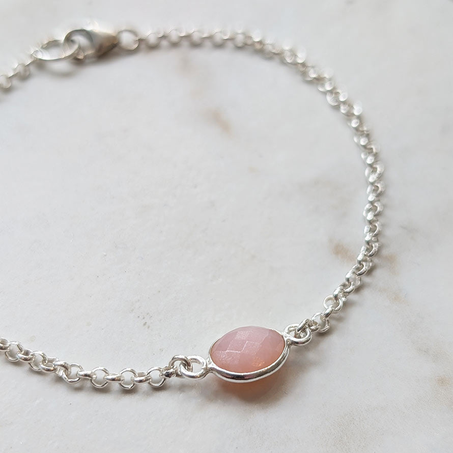 Pink Opal and Silver Chain Bracelet