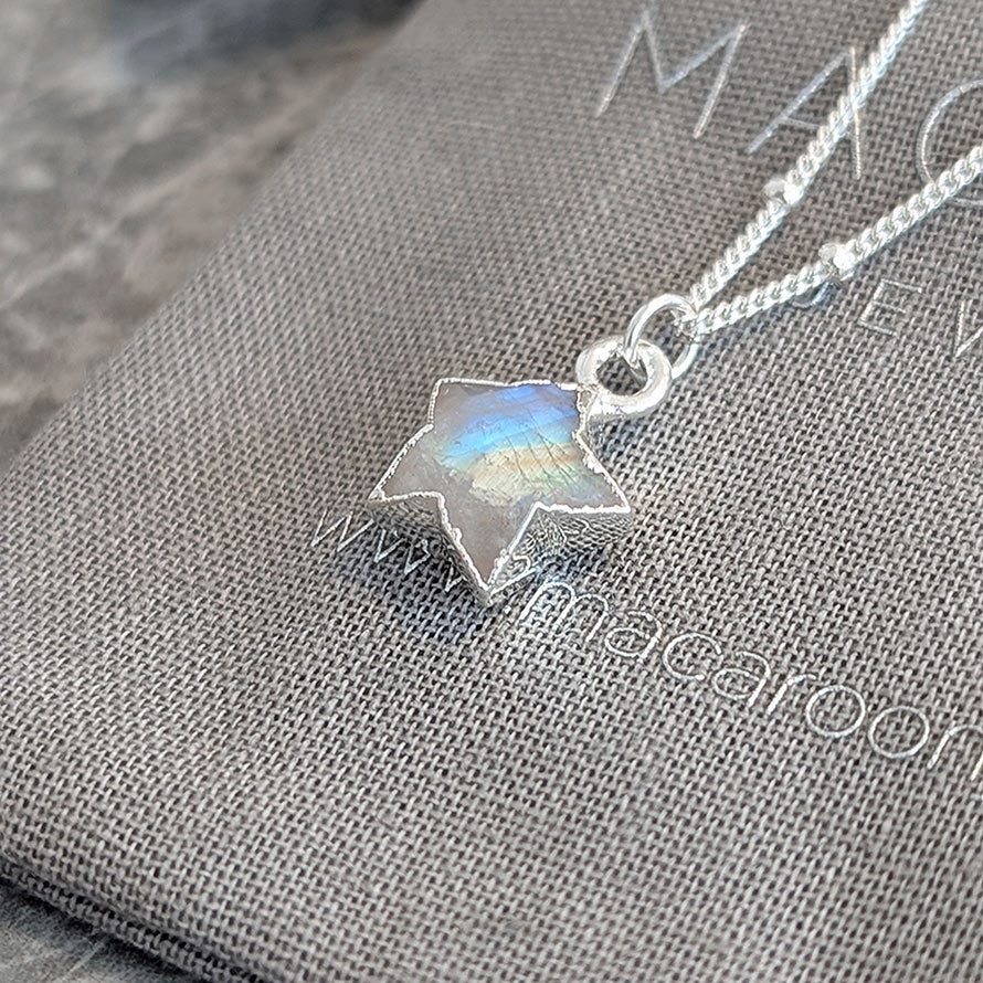 Rainbow Moonstone Star Gemstone Necklace