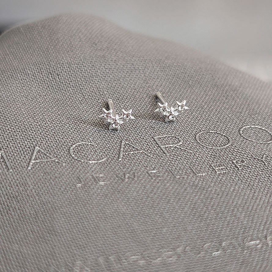Tiny Crystal Star Climber Earrings