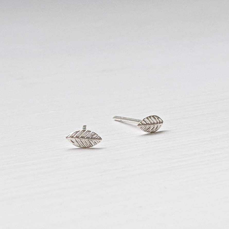 Tiny Sterling Silver Leaf Stud Earrings