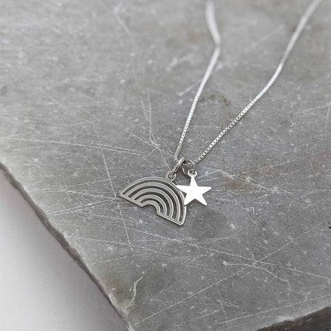 Sterling Silver Rainbow and Star Necklace
