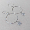Fine Silver Stamped Charm Hoop Earrings