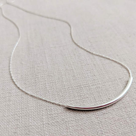 Sterling Silver Fine Curved Bar Necklace