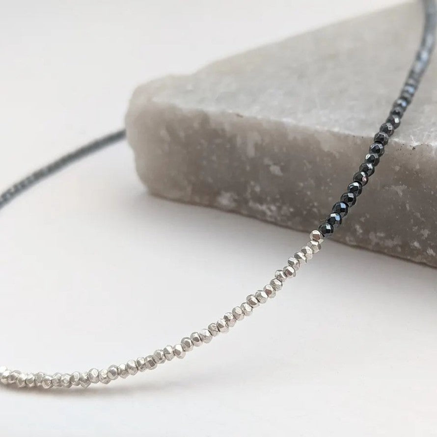 Fine Silver and Hematite Nugget Necklace
