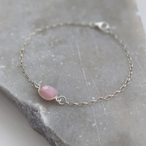 Pink Opal and Silver Chain Bracelet